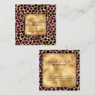 Chic Guld Lila Leopard Skriv ut Mode Modern Fyrkantigt Visitkort