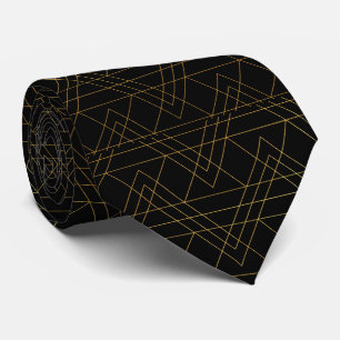 Chic Guld Line Mönster Black Neck Tie Slips
