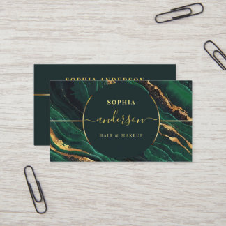 Chic Guld Logotyp Cirkel och Mörk grönt Agate Glit Visitkort