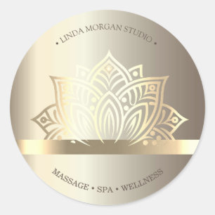 Chic Guld Lotus Blomma Yoga Runt Klistermärke