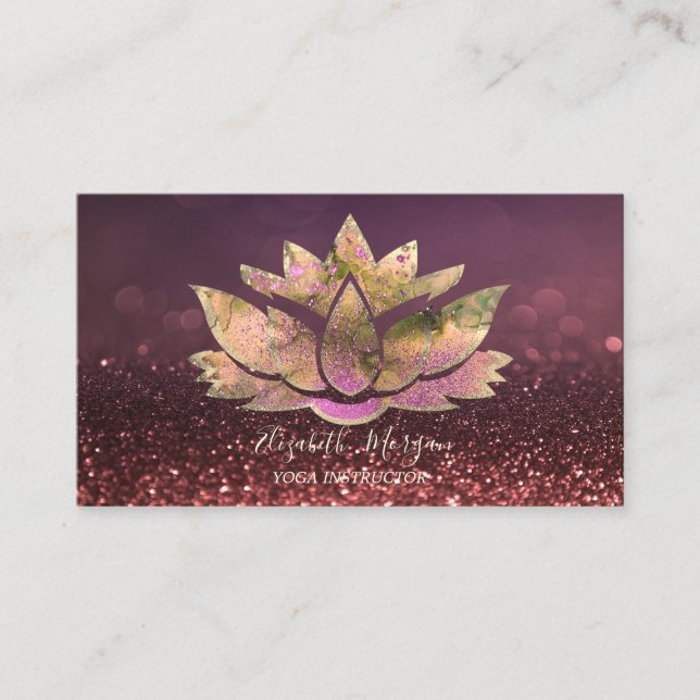 Chic Guld Lotus Yoga Instructor Bokeh Visitkort (Framsida)