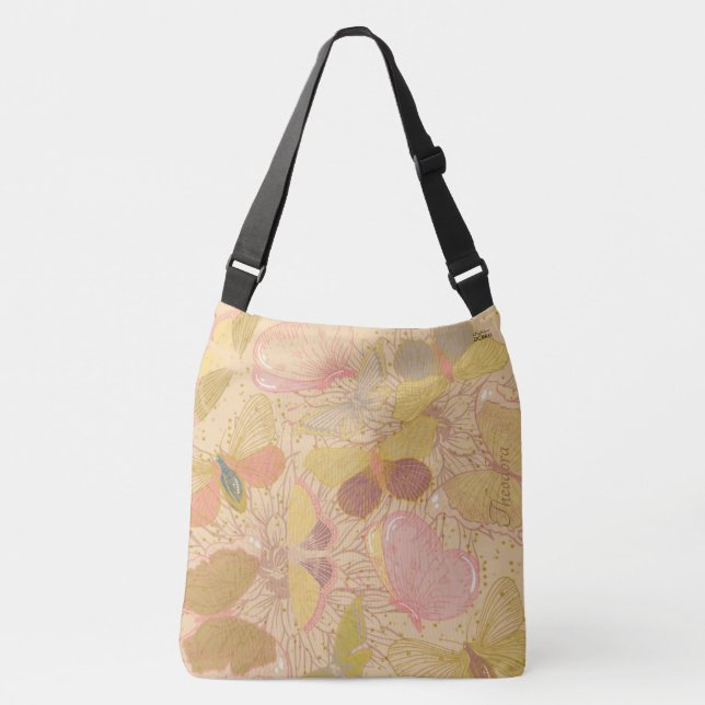 Chic Guld Löv och fjärils Rosa Bakgrund Axelväska (Framsida)
