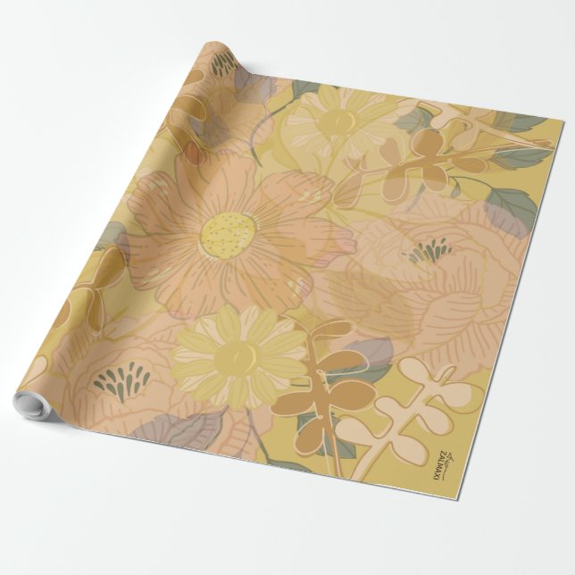 Chic Guld Löv Violet Blommigt - bakgrunden Presentpapper (Utrullad)