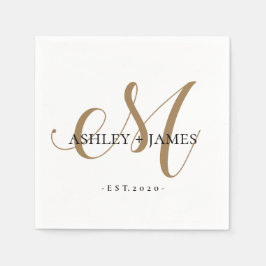 Chic Guld M Monogram Script Namn Bröllop Pappersservett