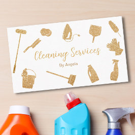 Chic Guld Maid Städning Services Sparkling Glitter Visitkort