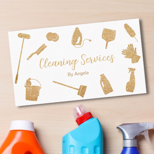 Chic Guld Maid Städning Services Sparkling Glitter Visitkort (Skapare uppladdad)