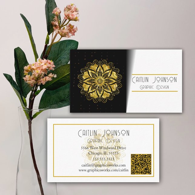 Chic Guld Mandala Graphic Designer/Generic QR-kod Visitkort (Skapare uppladdad)