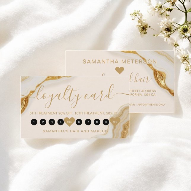 Chic Guld Marble Makeup 10 Lojalitetskort (Luxury Chic Gold Marble Makeup 10 Loyalty Card)