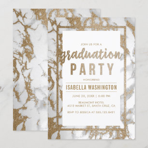 Chic Guld & Marble Typography-Studentfest Inbjudningar
