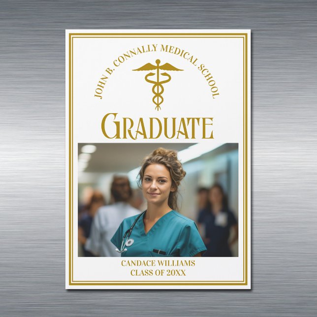 Chic Guld Medical School Studenten Photo Magnet (Skapare uppladdad)