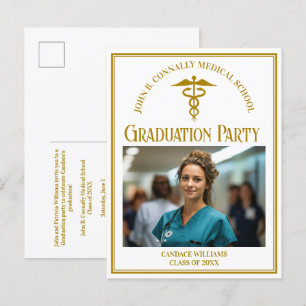 Chic Guld Medical School Studenten Photo Party Inbjudan Vykort