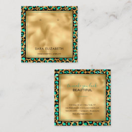 Chic Guld Mint Leopard Print Earring Visning Card Fyrkantigt Visitkort