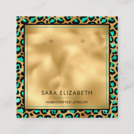Chic Guld Mint Leopard Print Earring Visning Card Fyrkantigt Visitkort
