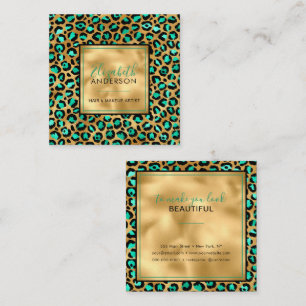 Chic Guld Mint Leopard Skriv ut Mode Trendig Moder Fyrkantigt Visitkort
