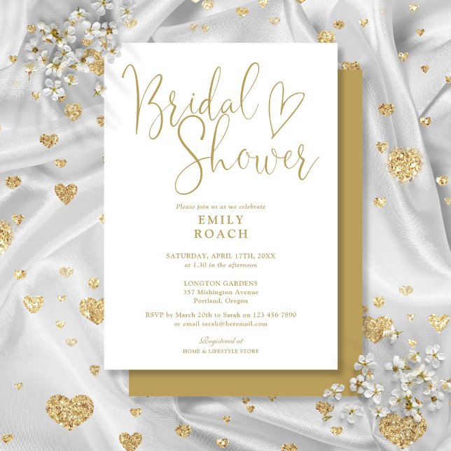 Chic Guld Modern Elegant Bröllopsfest Script Inbjudningar (Chic Gold Modern Elegant Script Bridal Shower Invitation)