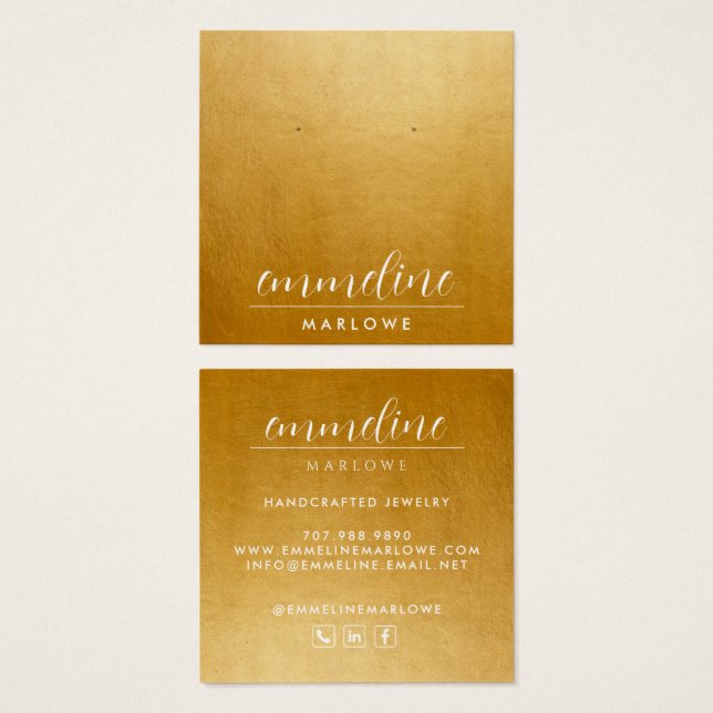 Chic Guld Modern minimalistisk juvelerartid Fyrkantigt Visitkort (Framsida & baksida)