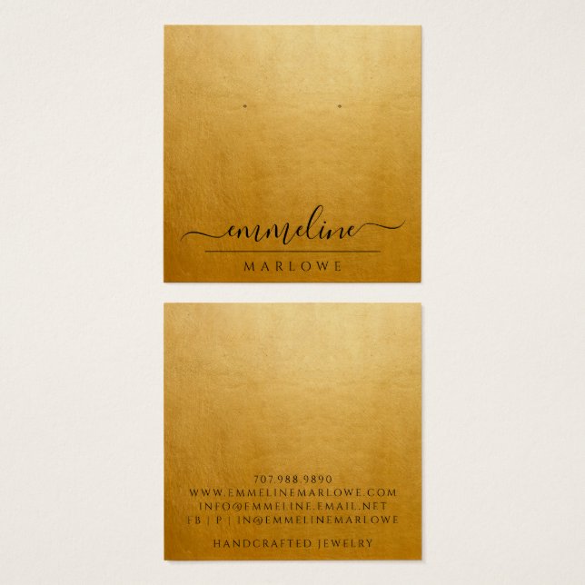 Chic Guld Modern minimalistisk juvelerartid Fyrkantigt Visitkort (Framsida & baksida)