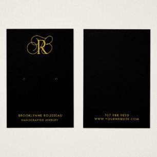 Chic Guld Monogram Black Earring Visning Card Visitkort