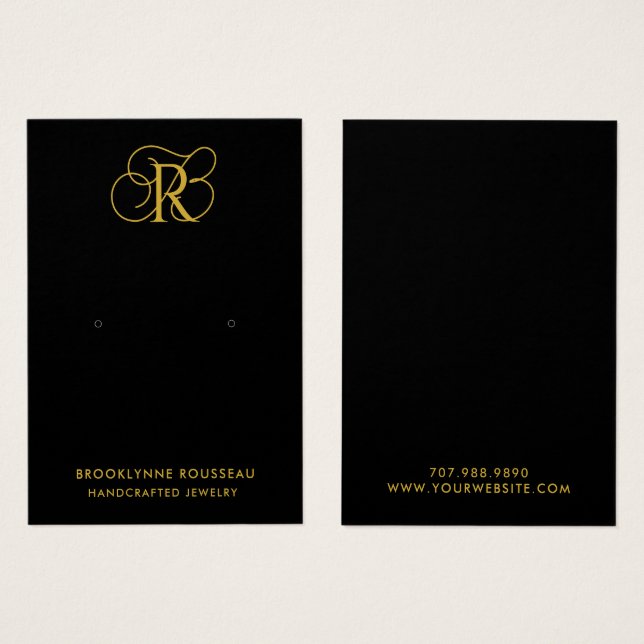 Chic Guld Monogram Black Earring Visning Card Visitkort (Framsida & baksida)