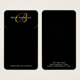 Chic Guld Monogram Black Necklace Visning Card Visitkort