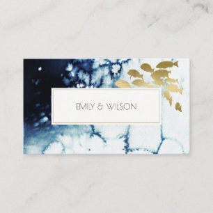 CHIC GULD NAVY UNDERVATTNET HAVS FISH BRÖLLOP WEBB VISITKORT