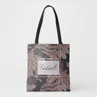 Chic Guld och Black Blommigt Teckning Monogram Tygkasse