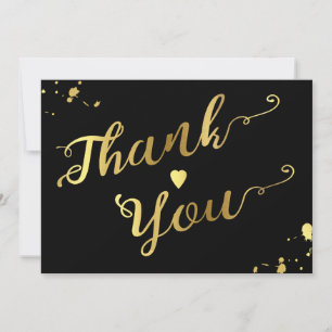 Chic guld- och för svartCalligraphybröllop tack Kort