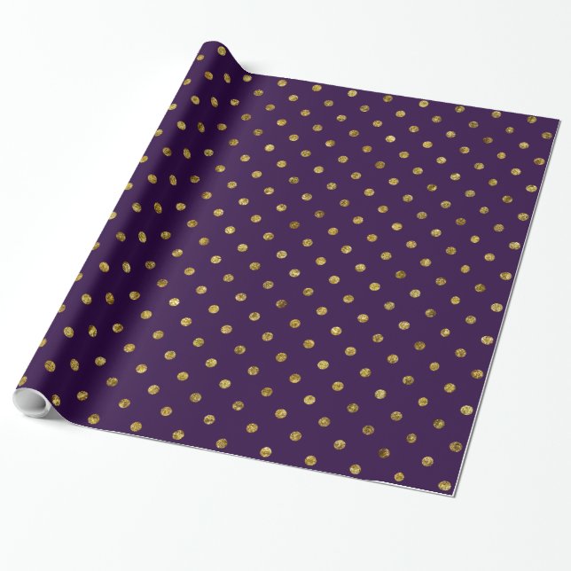 Chic Guld och Lila Glam Polka dots Presentpapper (Utrullad)