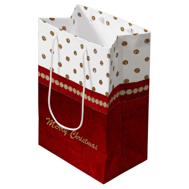 Chic Guld och Red jul Gift Bag (Framsidan Vinklad)