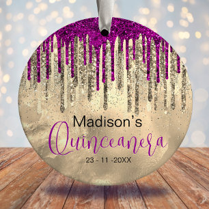 Chic guld och shock rosa droppar Quinceanera Julgransprydnad Keramik