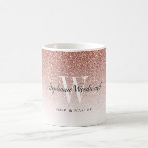 Chic Guld Ombre Glitter Monogram Hair Salon Kaffemugg