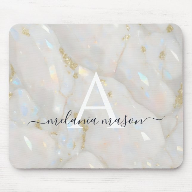 Chic Guld Opal Gemstone Marble Monogram Musmatta (Framsidan)