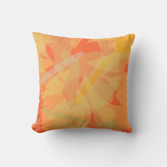 Chic Guld Orange Abstrakt Blommigt Kudde (Framsida)