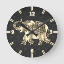 Chic Guld Paisley Blommig Elefant, Svart Damaskus