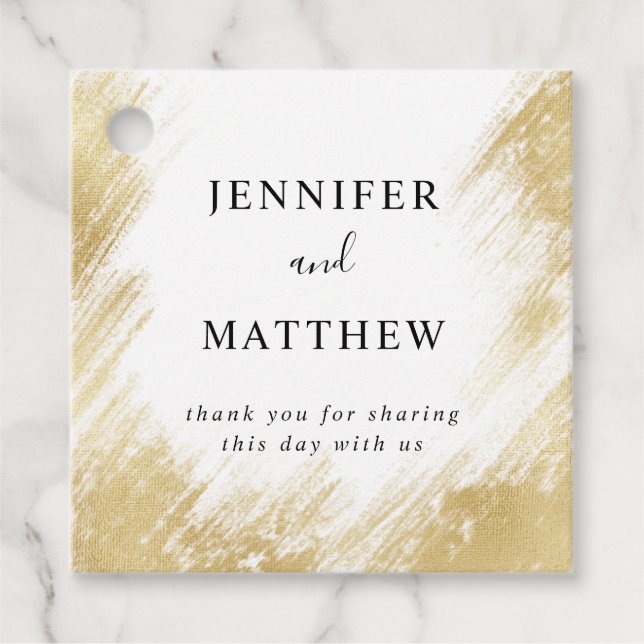 Chic Guld Penseldrag Bröllop Gåvor Etiketter (Framsida)
