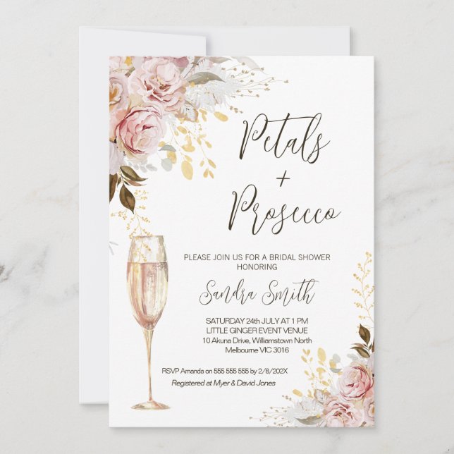 Chic  Guld Petals- och Prosecco-Möhippan Inbjudningar (Framsida)