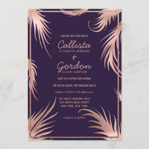 Chic Guld Plum Löv Glitter Gräns Bröllop i Ro Inbjudningar