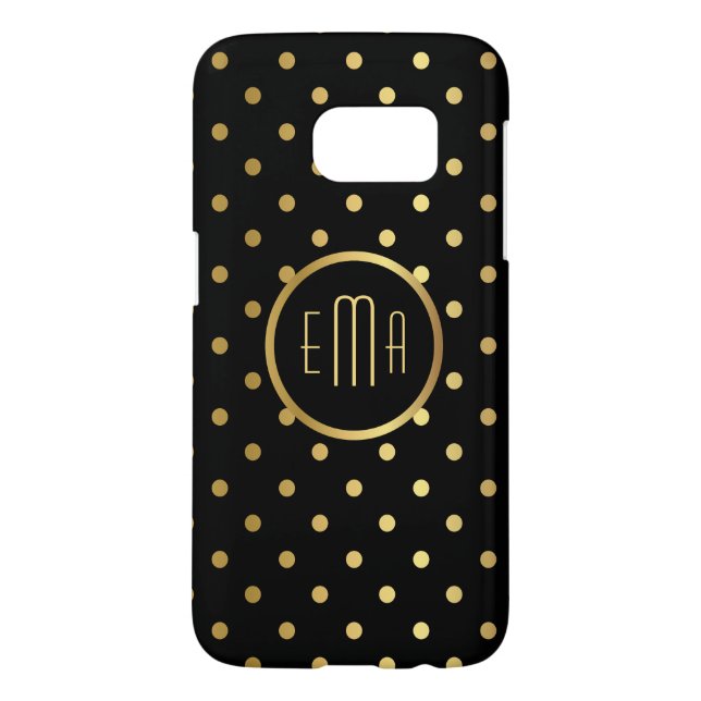 Chic Guld Polka dots på svart med Monogram Case-Mate Samsung Galaxy Skal (Baksidan)