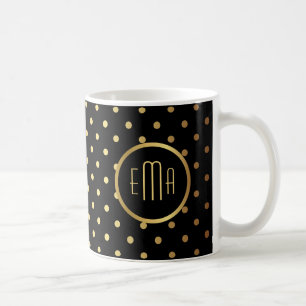 Chic Guld Polka dots på svart med Monogram Kaffemugg