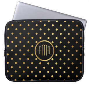 Chic Guld Polka dots på svart med Monogram Laptop Sleeve