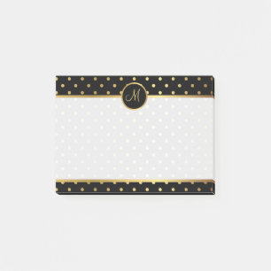 Chic Guld Polka dots på svart med Monogram Post-it Block