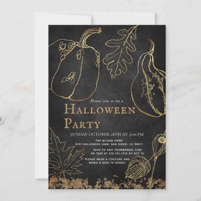 Chic Guld Pumpkin Black Halloween fest Inbjudningar (Framsida)