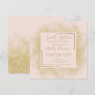 Chic guld ram chic glitter, rosa 16 sötvatten inbjudningar