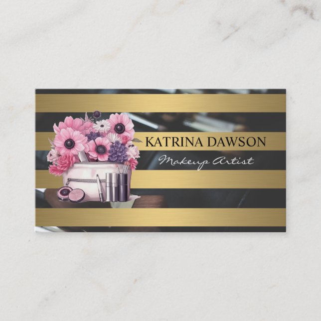 Chic Guld Rand Makeup Kit och Flowers Visitkort (Framsida)