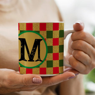 Chic Guld red & grönt Checkerboard Anpassningsbar Kaffemugg