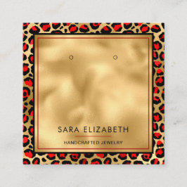 Chic Guld Red Leopard Print Earring Visning Card Fyrkantigt Visitkort