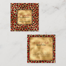 Chic Guld Red Leopard Skriv ut Mode Modern Fyrkantigt Visitkort