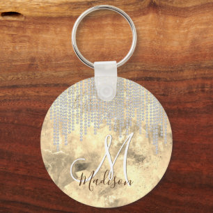Chic guld rhinestone monogram nyckelring