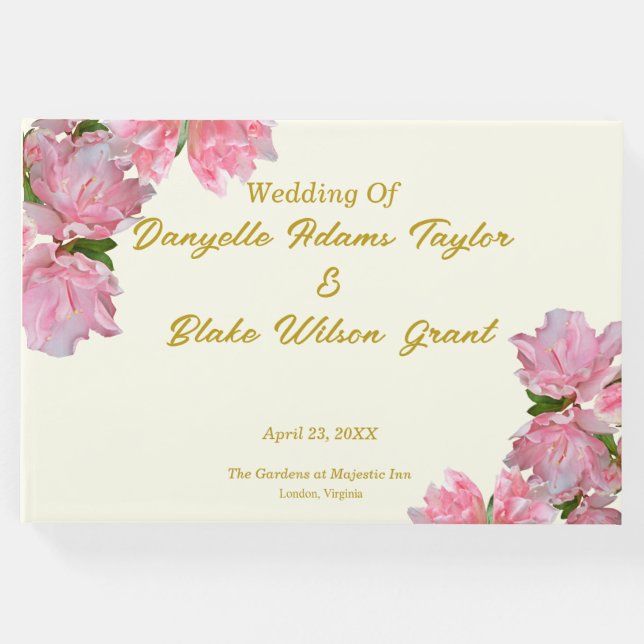 Chic Guld, Rosa Azaleas och Elfenbenskusten Bröllo Gästböcker (Framsida)