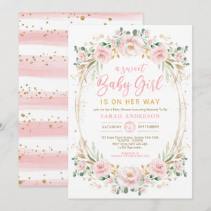 Chic Guld Rosa Blommigt Söt Flicka Shower Inbjudningar